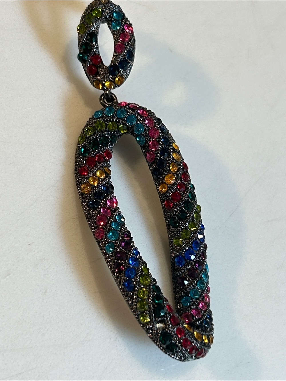 Multi-Color Crystal Hoop Drop Earrings - Designer Style - Picture 3 of 3